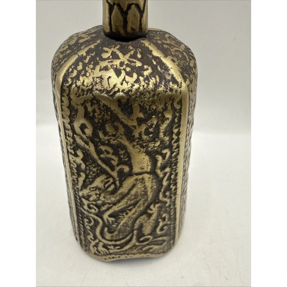 Solid Brass Square Bell Dragon Pattern Scalloped Edge Vintage Korea 2.5